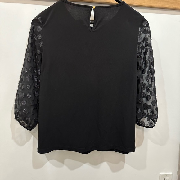 Calvin Klein black long sleeve with mesh polkadot three-quarter length sleeves - Picture 3 of 5